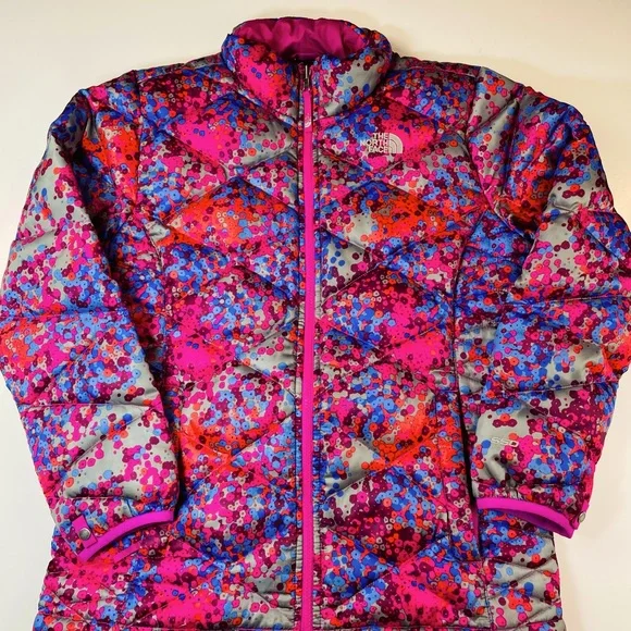 North Face 550 Goose Down Foral Puffer Big Girls Winter Coat Jacket Size XL /18 - Picture 8 of 14
